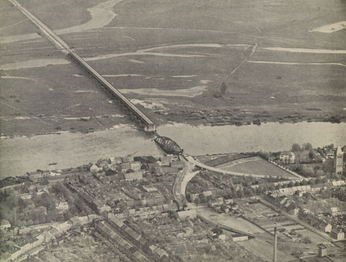 [Aerial view of the Elbe river, where the fighting ended for the 102d Infantry Division]