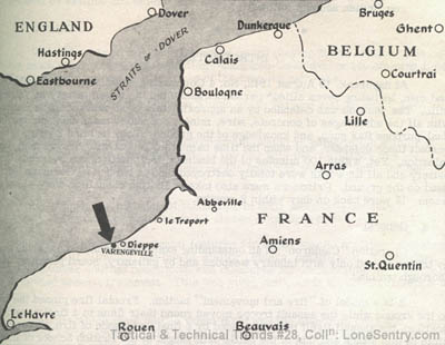 [Map: British Commando Raid on Varengeville, Dieppe]