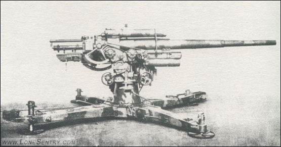 [Two Views of the German 88-mm. Multipurpose Gun: In Firing Position, Right Side View.]