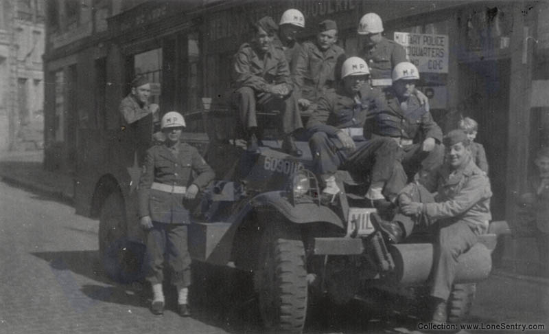 [M3 Scout Car with Military Police in Europe during WWII or Occupation Duty]