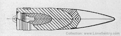 [Cross Section of Projectile, A.P.C.-T., 90mm, M82.]