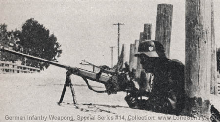 [Figure 23. Pz.B. 39 in position on edge of road. (The rifle is fired from the prone position.)]