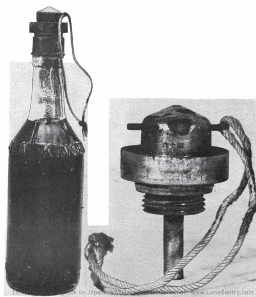 [Figure 202. Molotov cocktail incendiary grenade with fuze.]