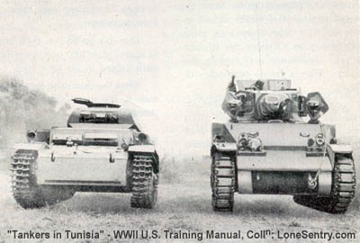 [Front View of a German Mark II Tank and an American M5 Tank]