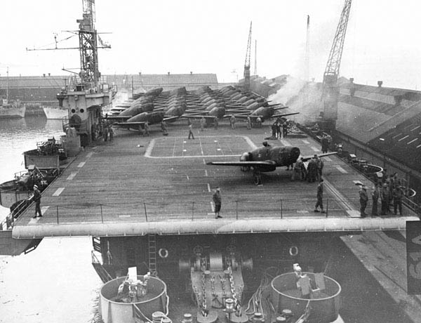 P-51s on Deck of British Carrier
