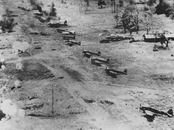 Strafing Japanese Airfield in New Guinea during World War II